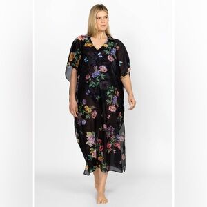 Johnny Was Black Butterfly Collared Kaftan